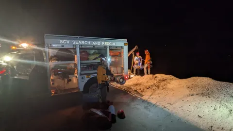 Rescue truck on scene at night